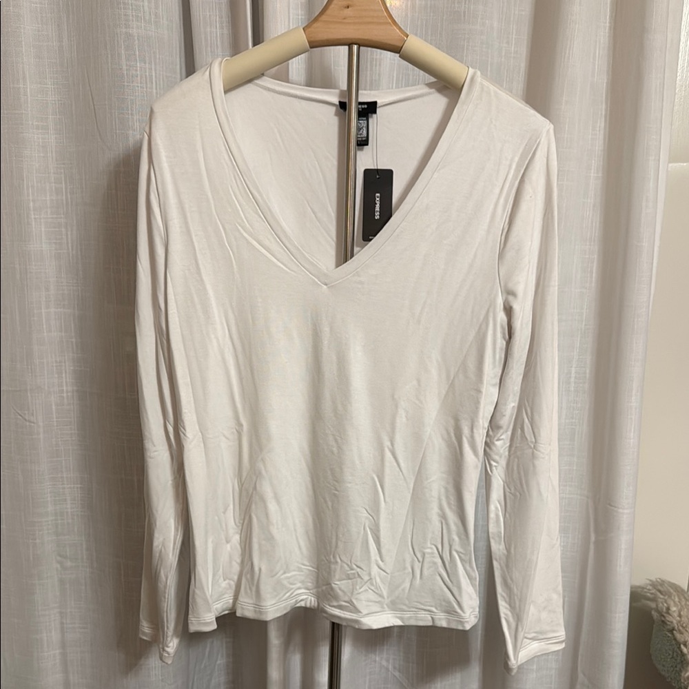 Express Cream Ribbed Fitted Blouse
